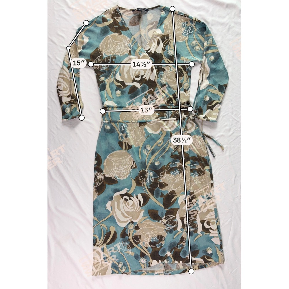 Vintage Y2K Banana Republic Wrap Dress XS Silk Cotton Floral Teal Brown Lorelai - Picture 10 of 10